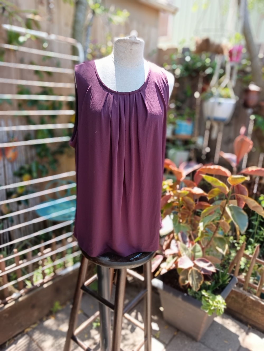 Zenana Outfitters Sleeveless Pleated Scoop Neck Tank - Plum